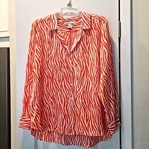 100% Tommy Bahama silk blouse orange tiger stripes